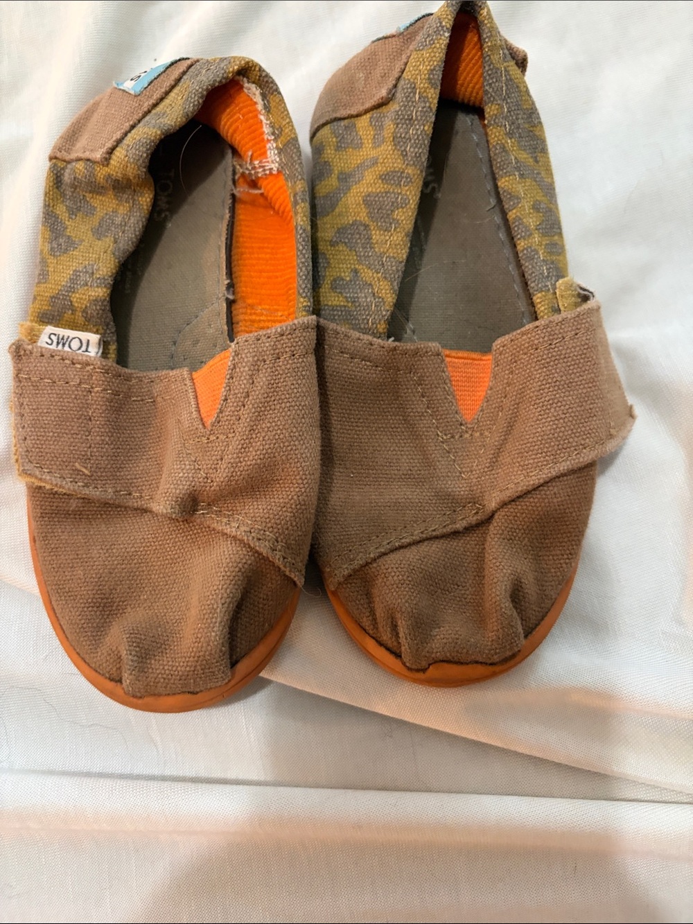 Toms Kids Canvas Slip-Ons in Brown with Orange Accents